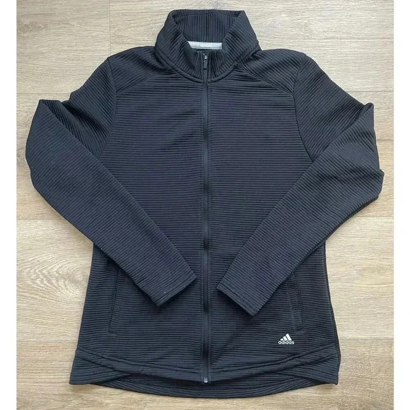 Adidas Golf Essential Women's Ribbed Jacket Textured Black Long Sleeve Sz L - Picture 2 of 11